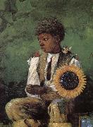 Winslow Homer Dedicated to the teacher s sunflower oil painting reproduction